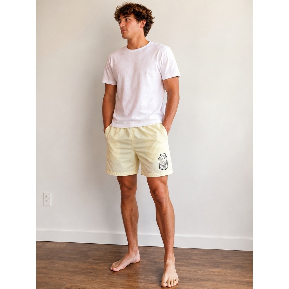 Lyrical Lemonade Mens Cotton Shorts Pale Yellow Carton Logo Streetwear Medium
